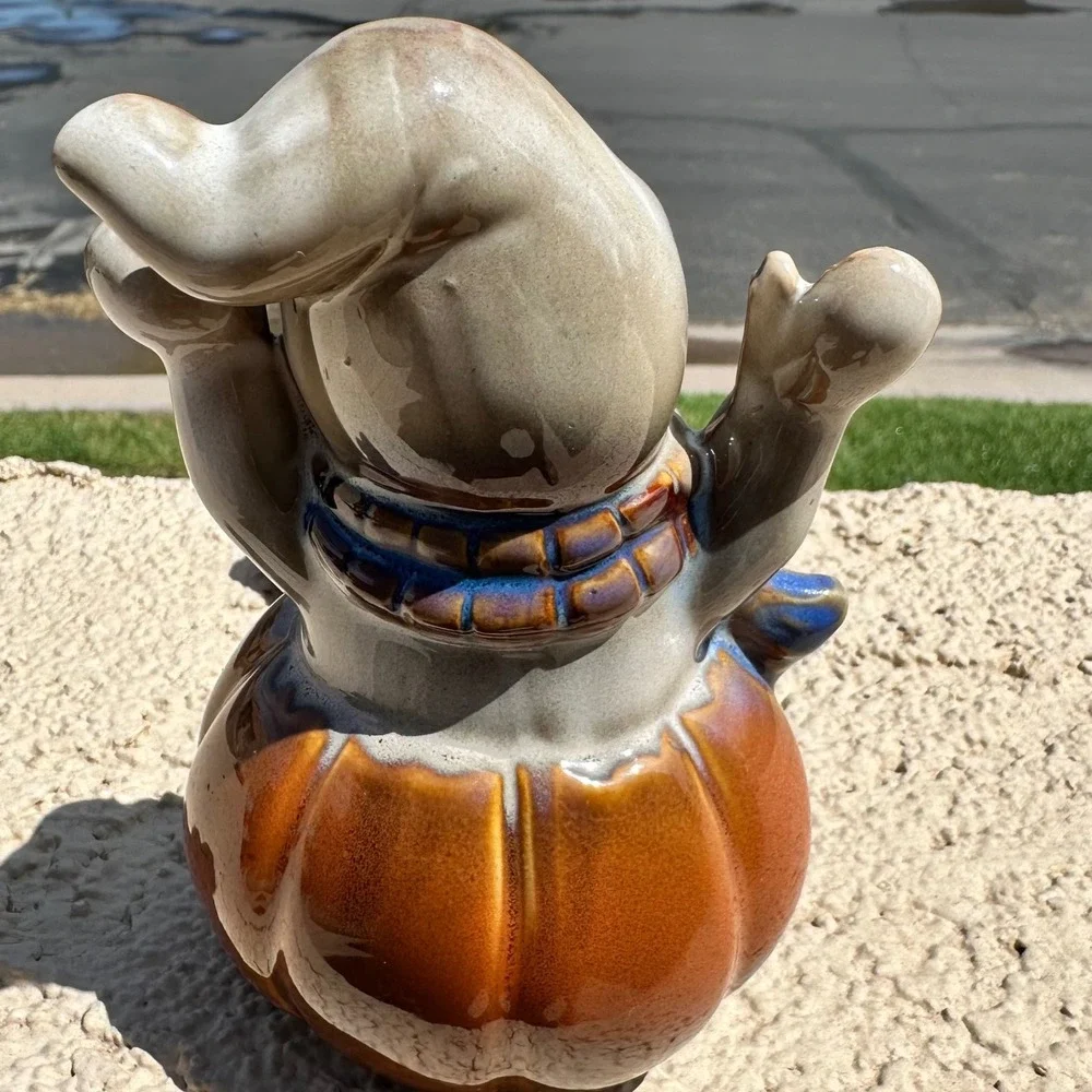 Ceramic Ghost on Pumpkin Shelf Sitter Halloween Decor Orange White Fabric‎ Legs